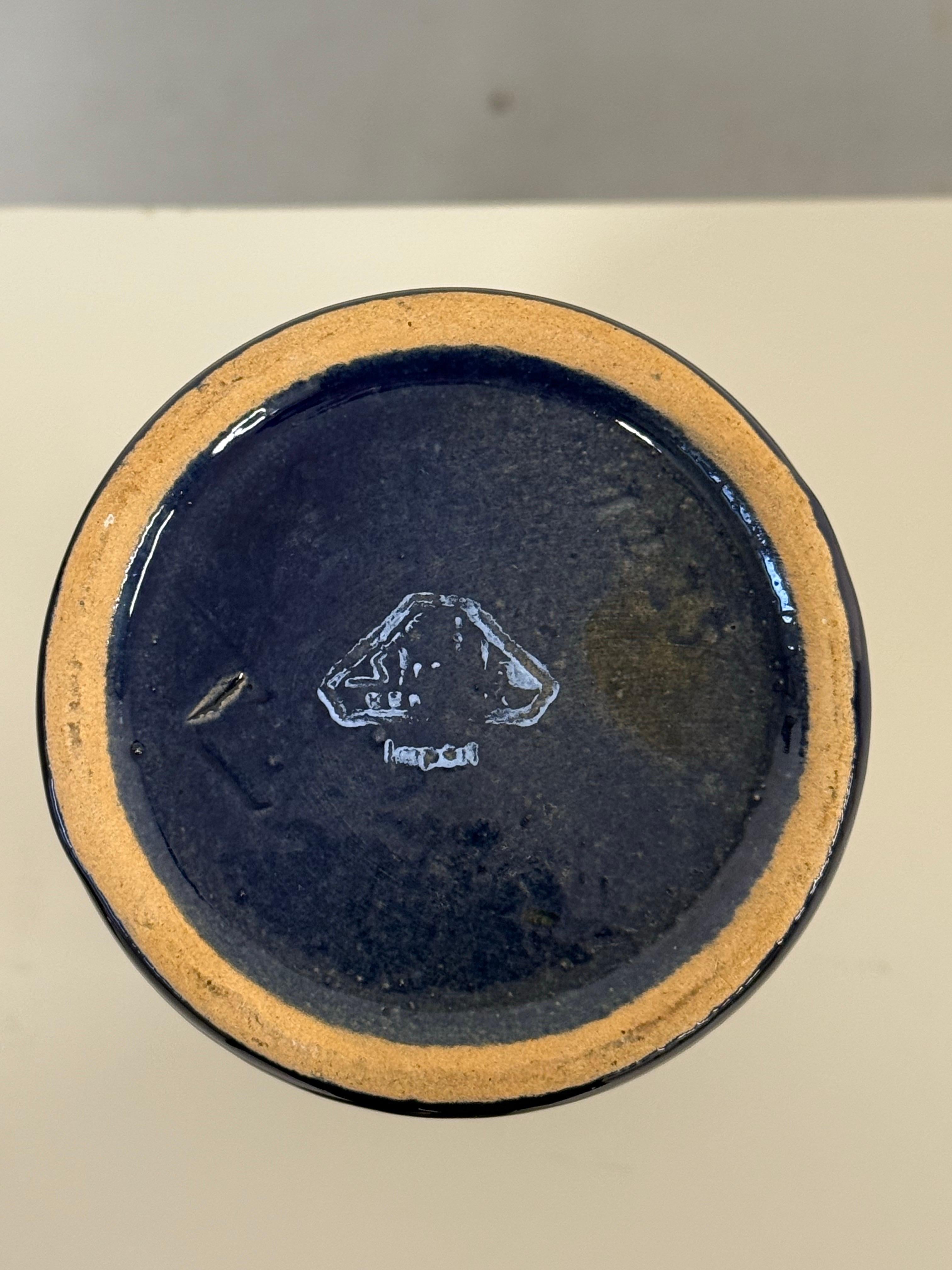 Jarrón de cerámica azul de Strehla, diseño de mediados de siglo de Alemania Oriental, Alemania Años 60 siglo XX en venta