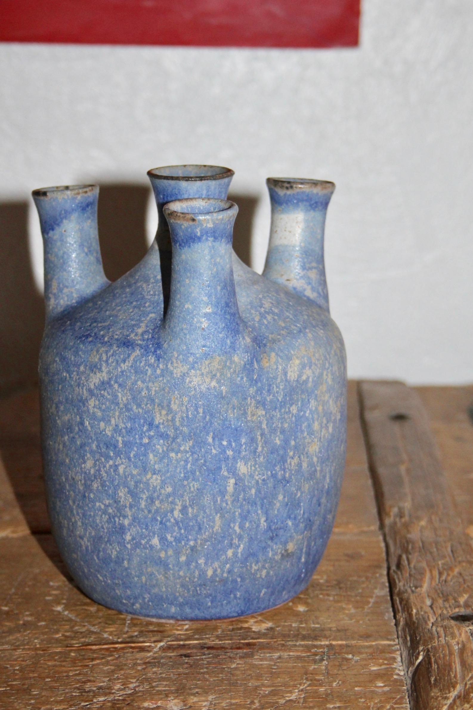 Signed and dated 72 blue ceramic vase 