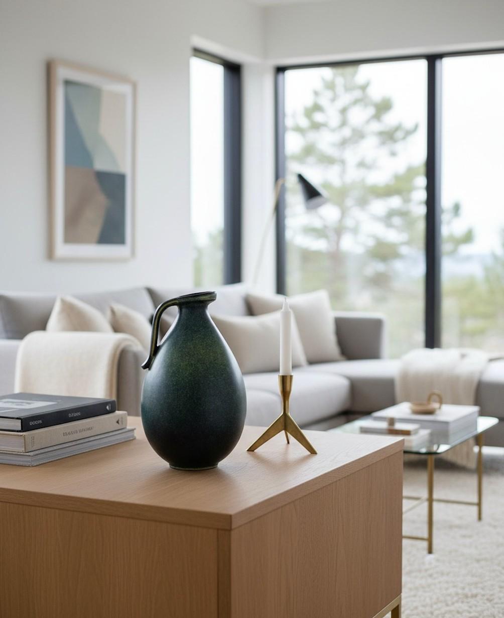 Scandinavo moderno Vaso di ceramica blu, Gunnar Nylund, Rörstrand, Scandinavo del Medio Evo in vendita