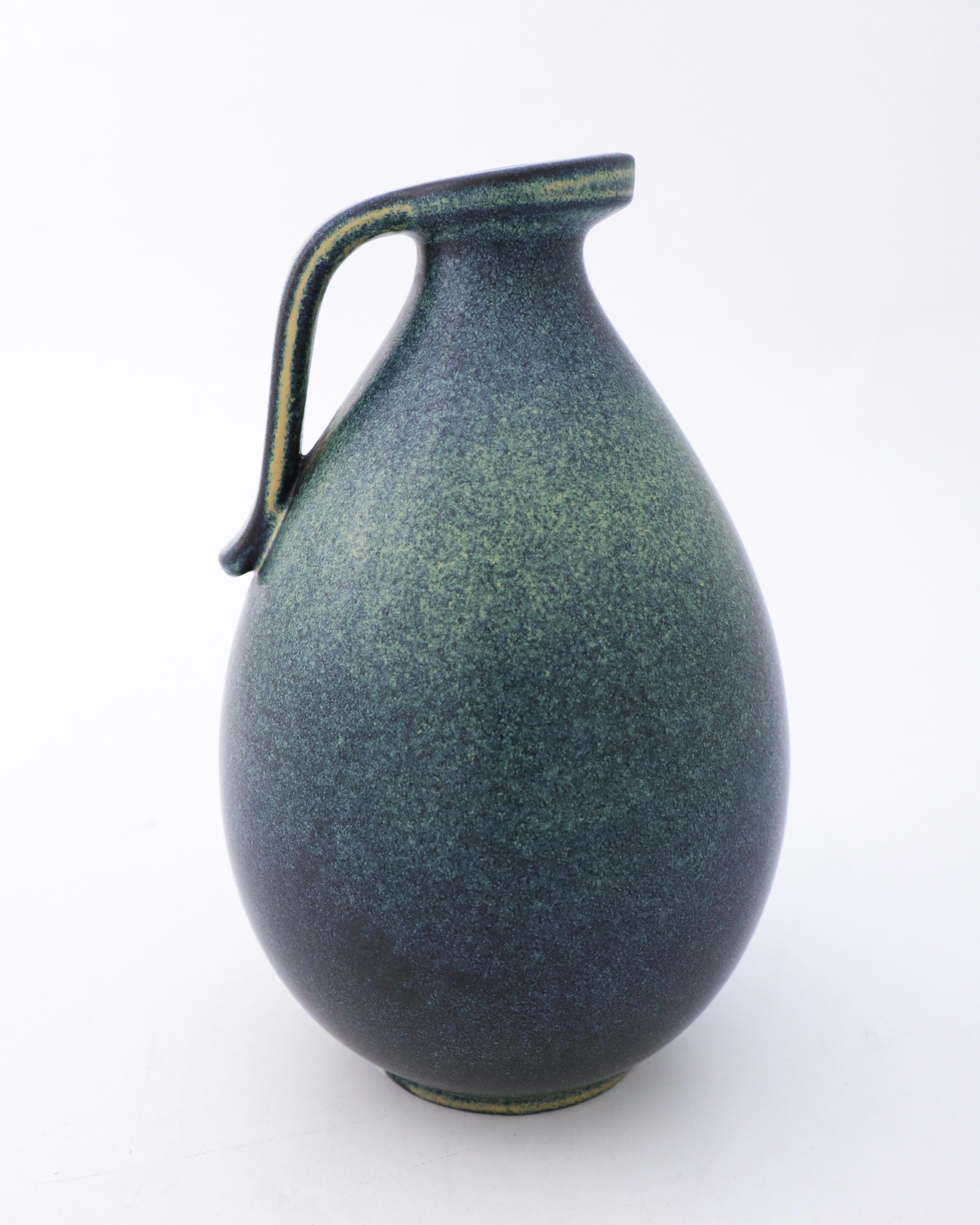 Swedish Blue Ceramic Vase, Gunnar Nylund, Rörstrand, Scandinavian Midcentury Vintage For Sale