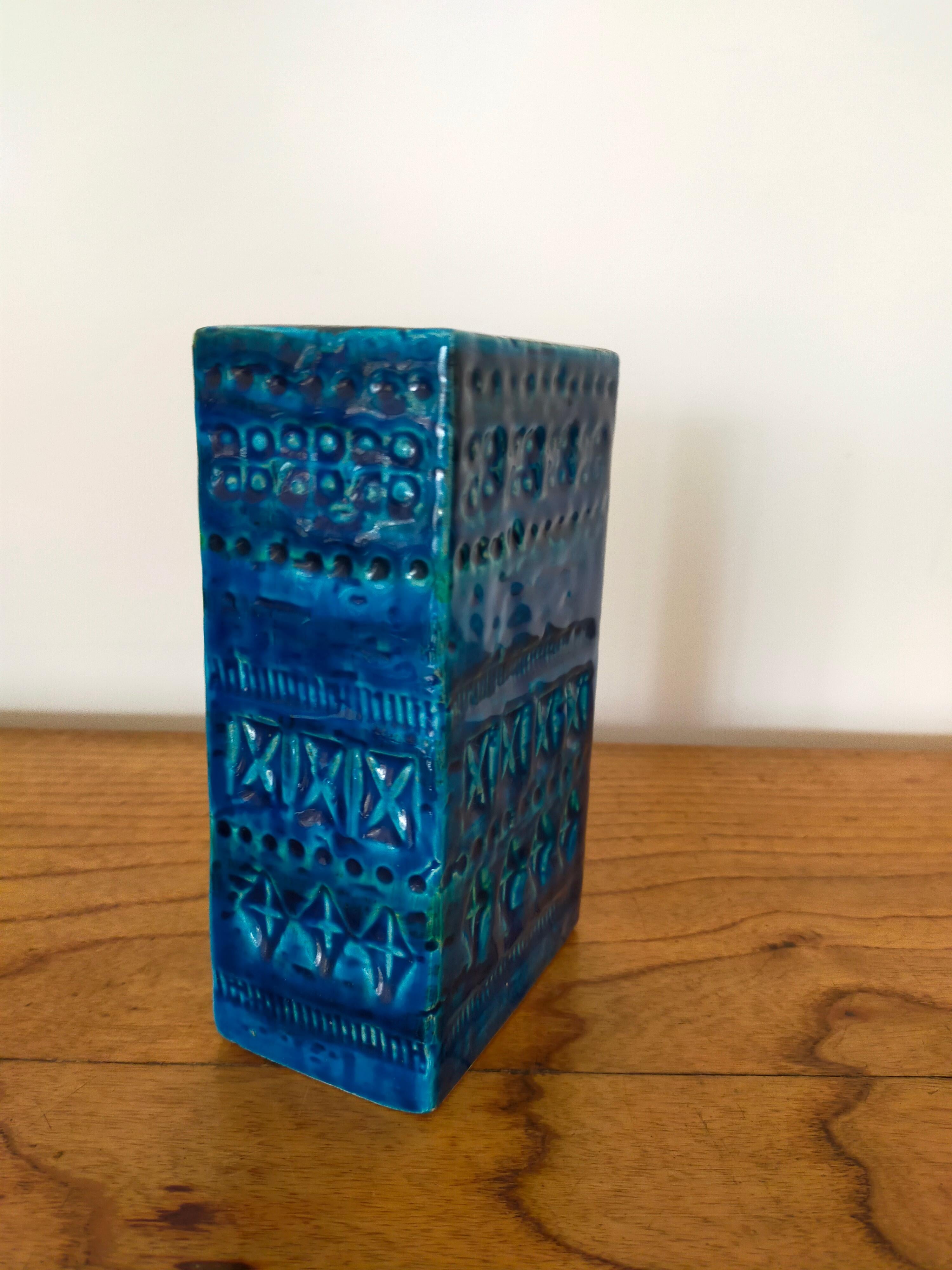 Mid-Century Modern Blue Ceramic Vase of Rimini Blu Collection by Aldo Londi for Bitossi For Sale