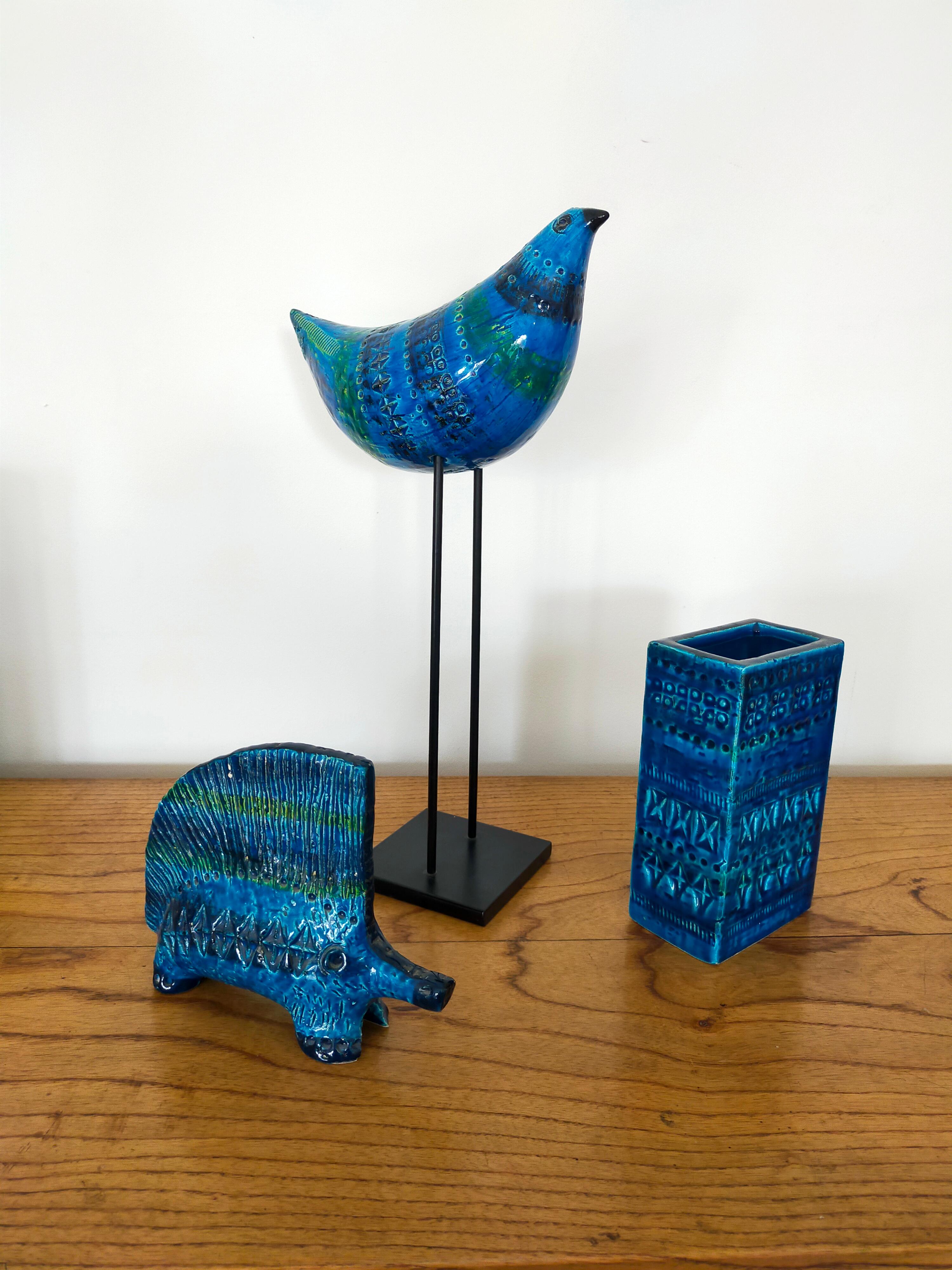 Mid-20th Century Blue Ceramic Vase of Rimini Blu Collection by Aldo Londi for Bitossi For Sale