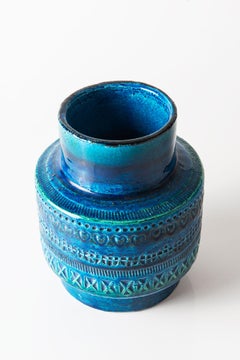 Blue Ceramic Vase "Rimini" by Aldo Londi for Bitossi, Italy