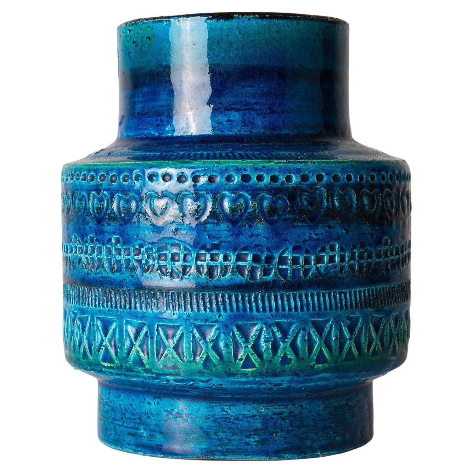 Blue Ceramic Vase "Rimini" by Aldo Londi for Bitossi, Italy For Sale