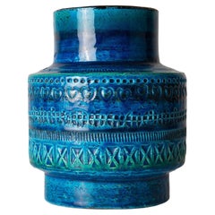 Retro Blue Ceramic Vase "Rimini" by Aldo Londi for Bitossi, Italy