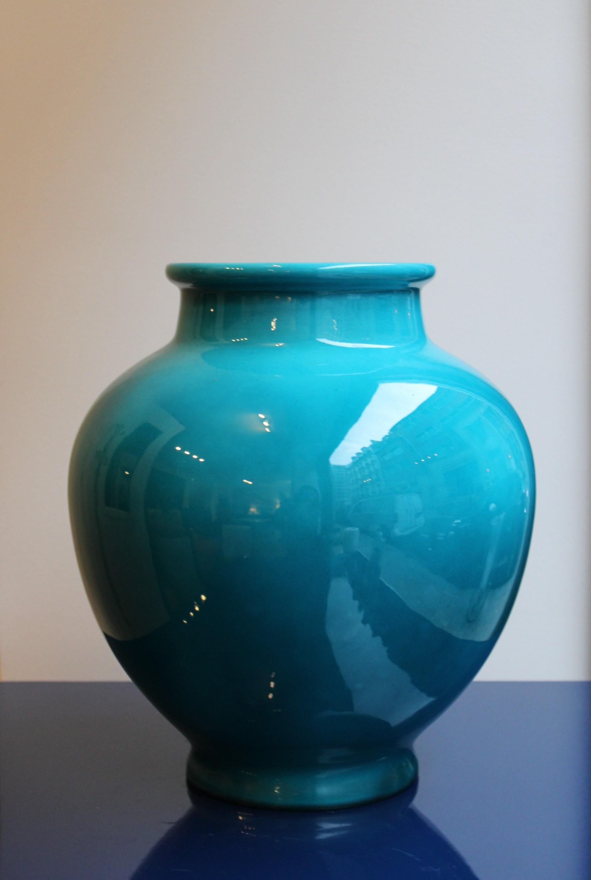French Blue Ceramic Vase, Sèvres France For Sale