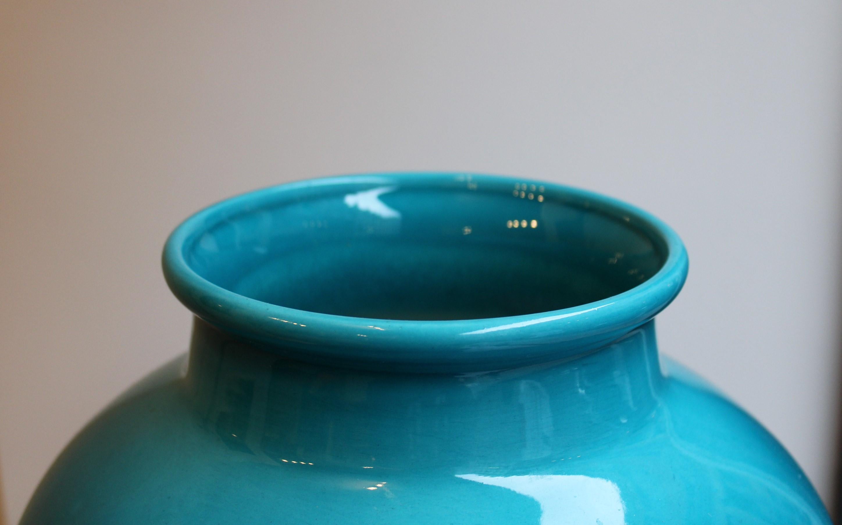 Enameled Blue Ceramic Vase, Sèvres France For Sale