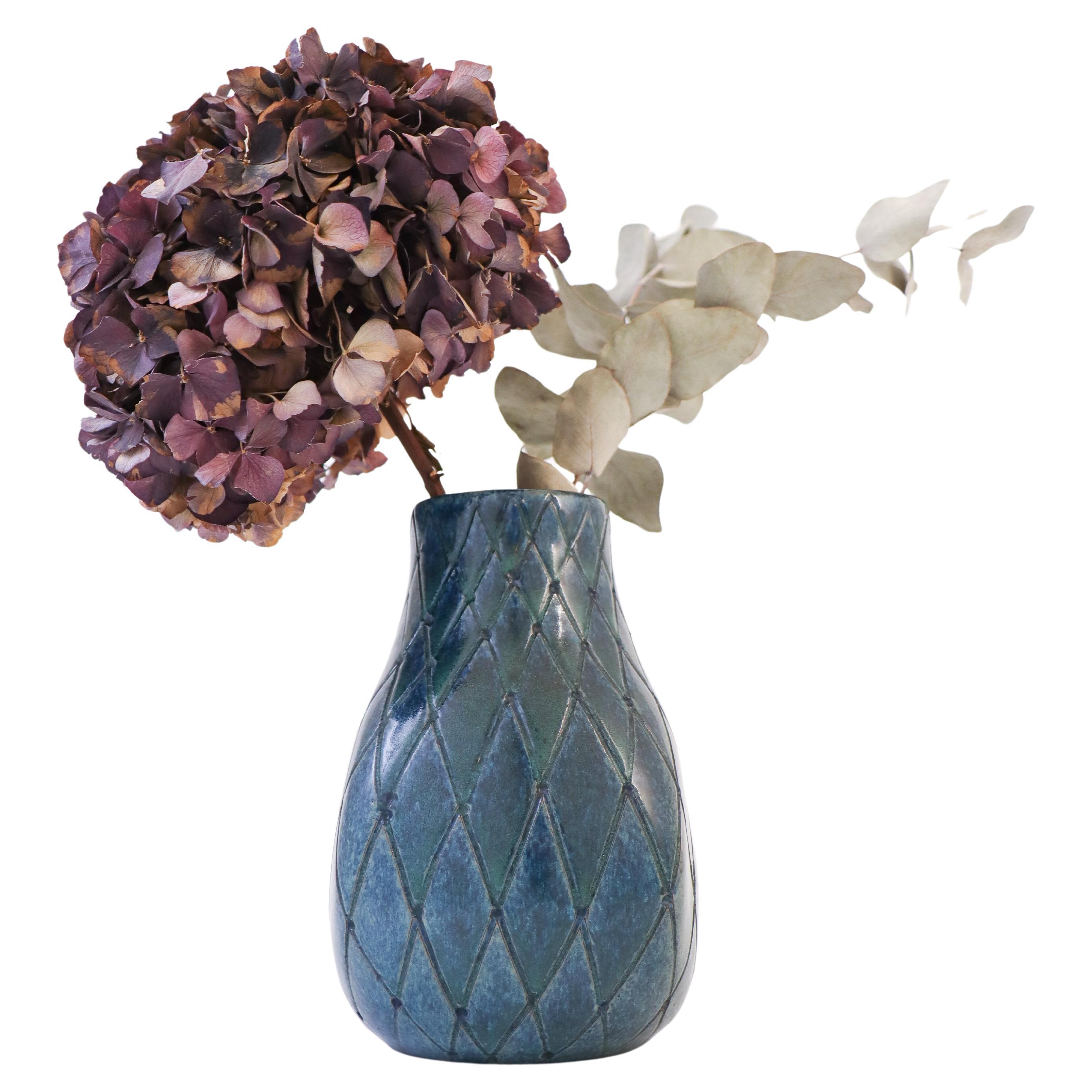 Blaue Keramikvase, Upsala Ekeby Vicke Lindstrand, Schweden, 1950er Jahre