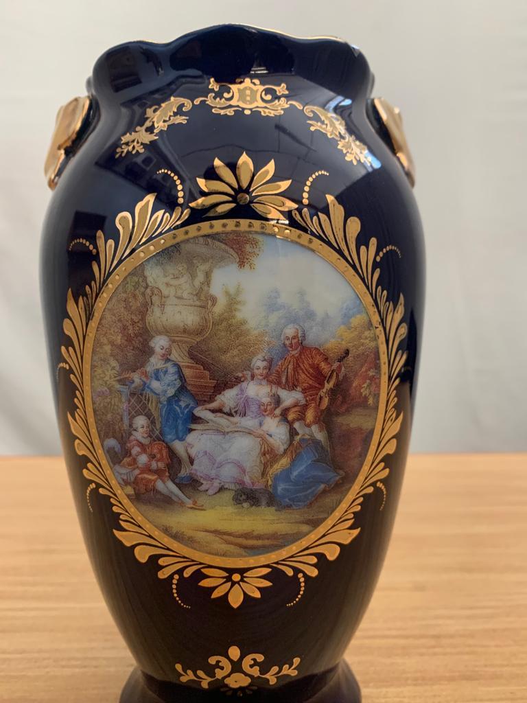 Late 19th Century Blue ceramic vase with Napoleon III decoration, late 19th century For Sale