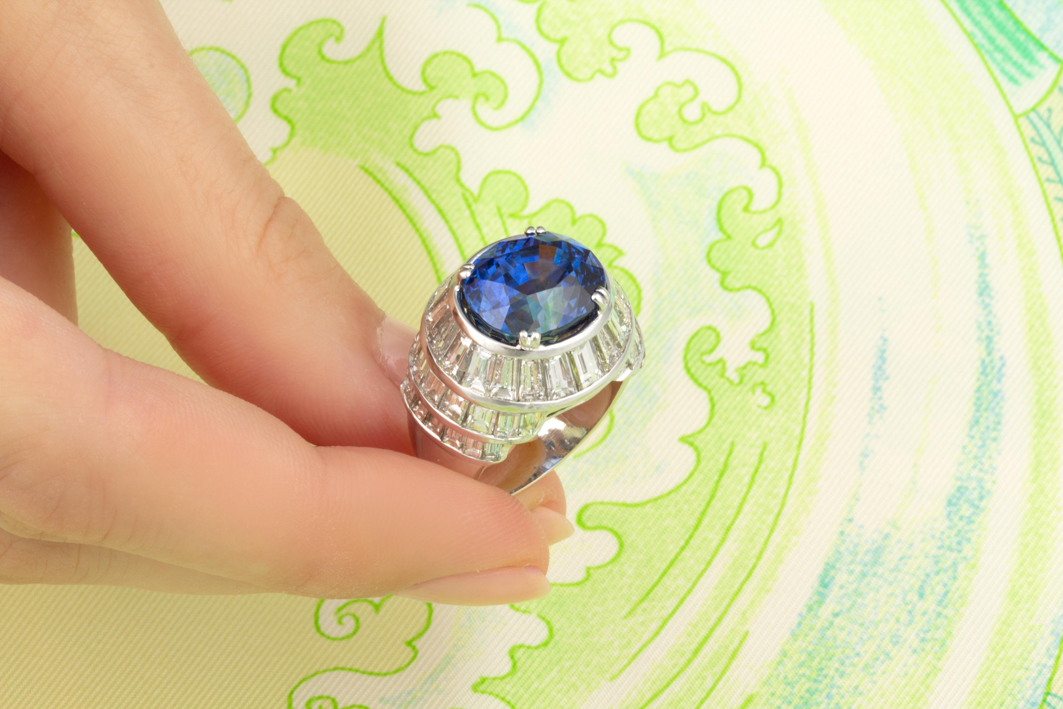 Blue Ceylon Sapphire 11.23 Carats Diamond Cocktail Ring Design by Ella Gafter en venta 1
