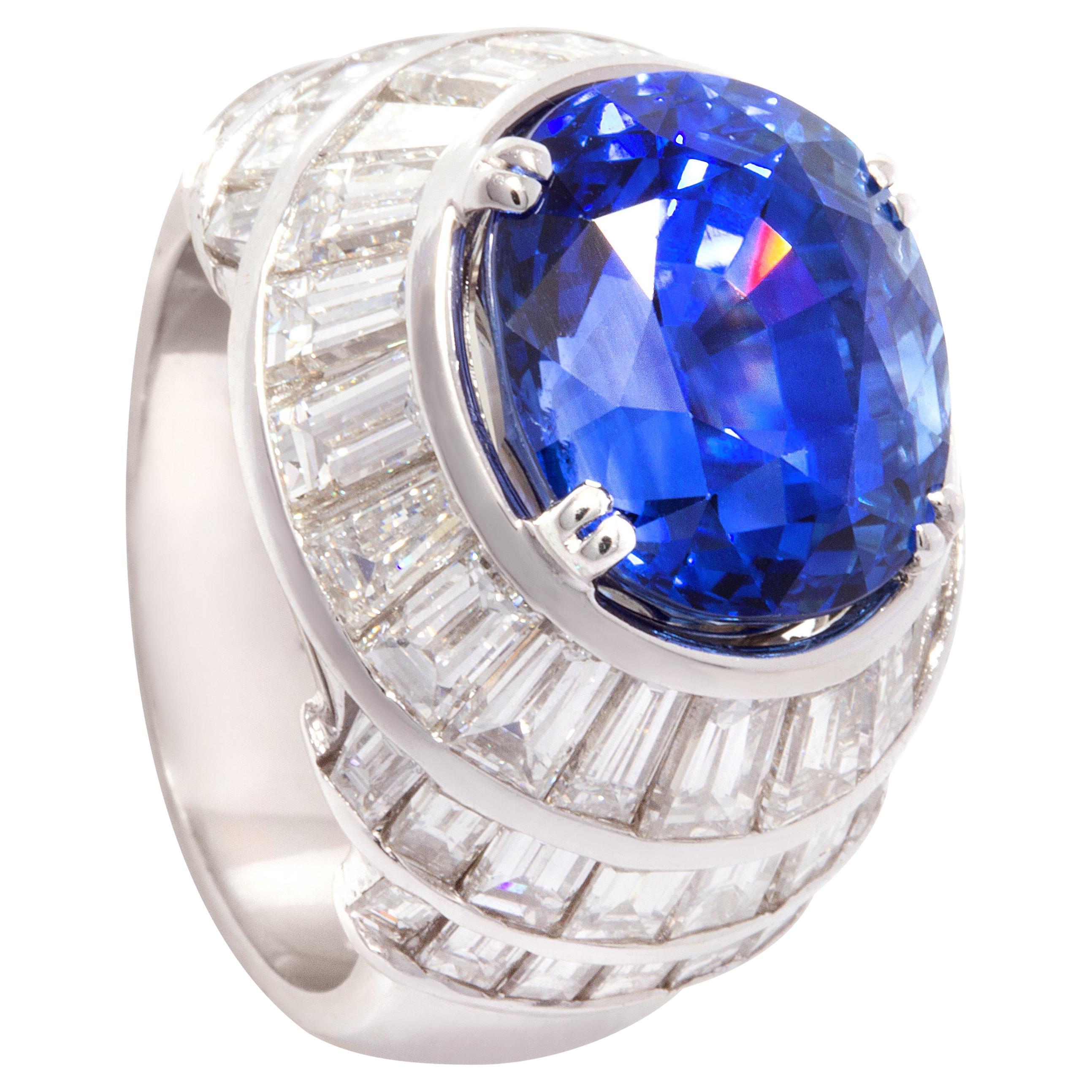 Blue Ceylon Sapphire 11.23 Carats Diamond Cocktail Ring Design by Ella Gafter