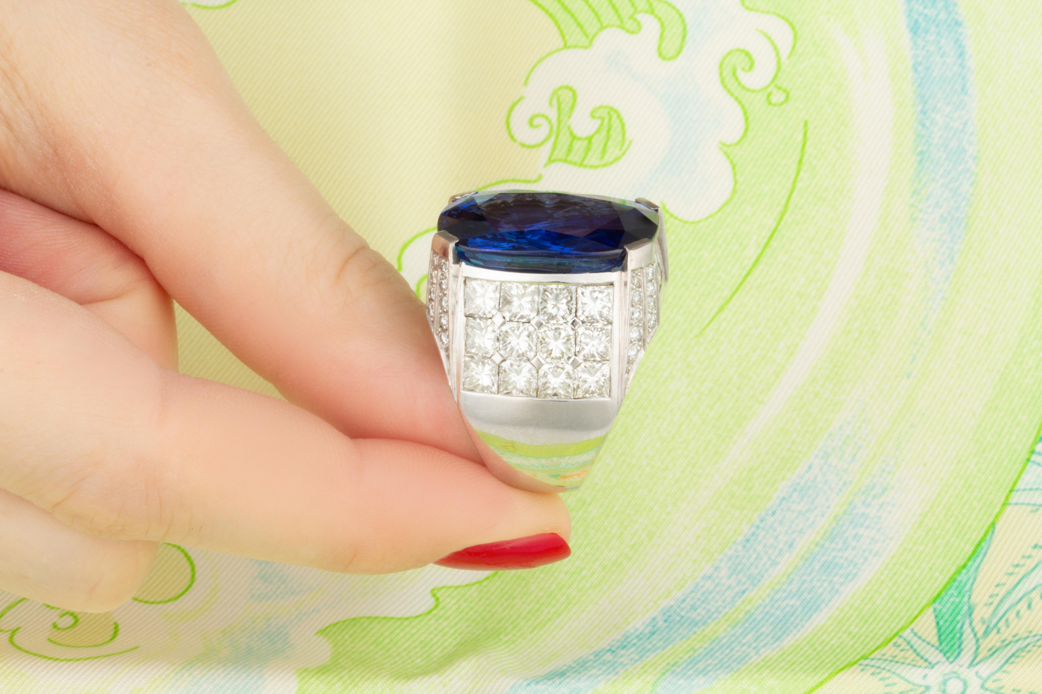 Artist Blue Ceylon Sapphire Ring 30 Carats GIA Diamond Cocktail Design by Ella Gafter For Sale