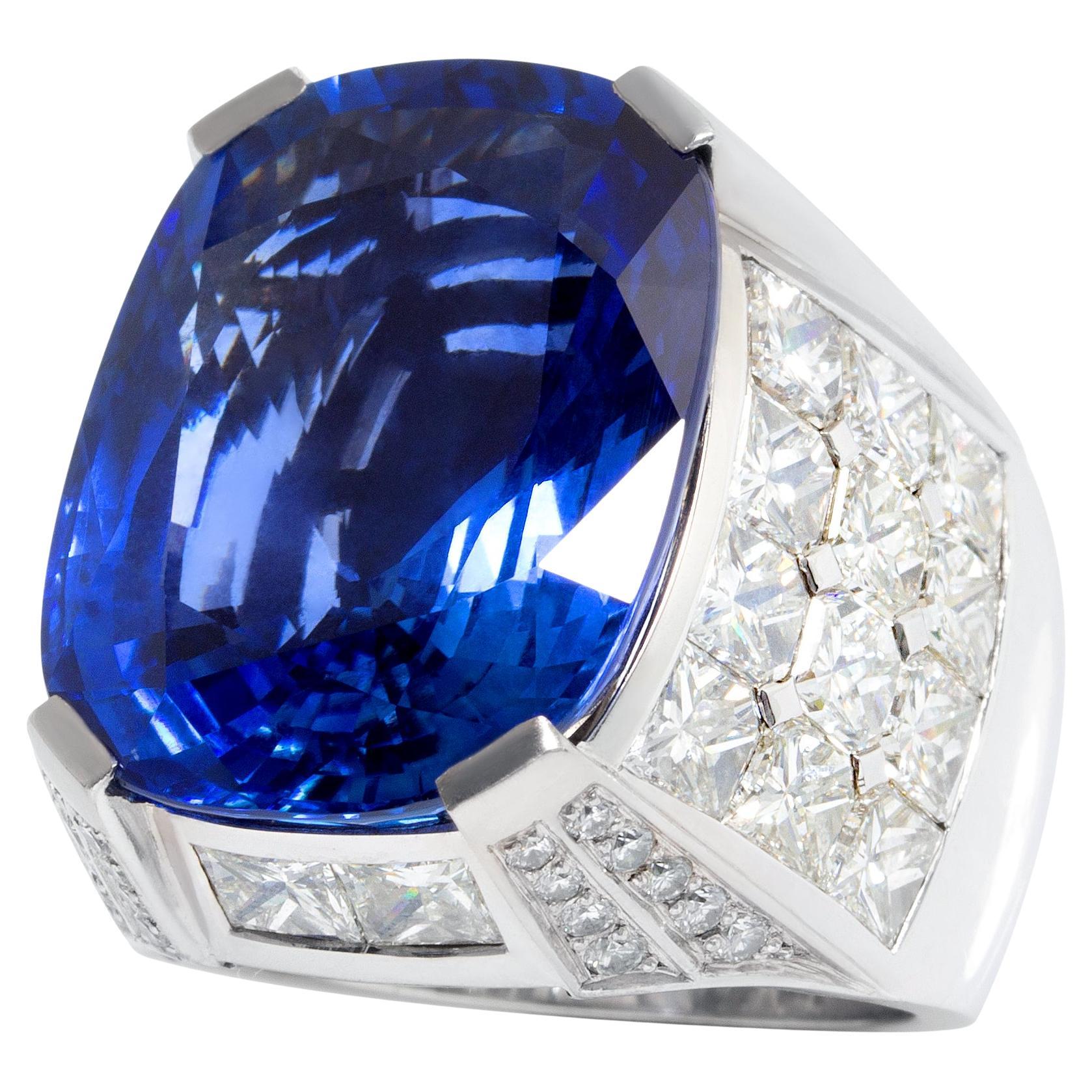 Blue Ceylon Sapphire Ring 30 Carats GIA Diamond Cocktail Design by Ella Gafter