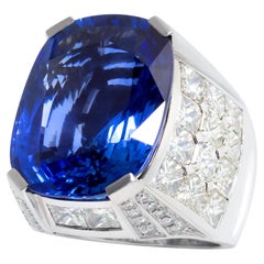 Anillo de zafiro azul de Ceilán 30 quilates de diamantes GIA Diseño de cóctel de Ella Gafter