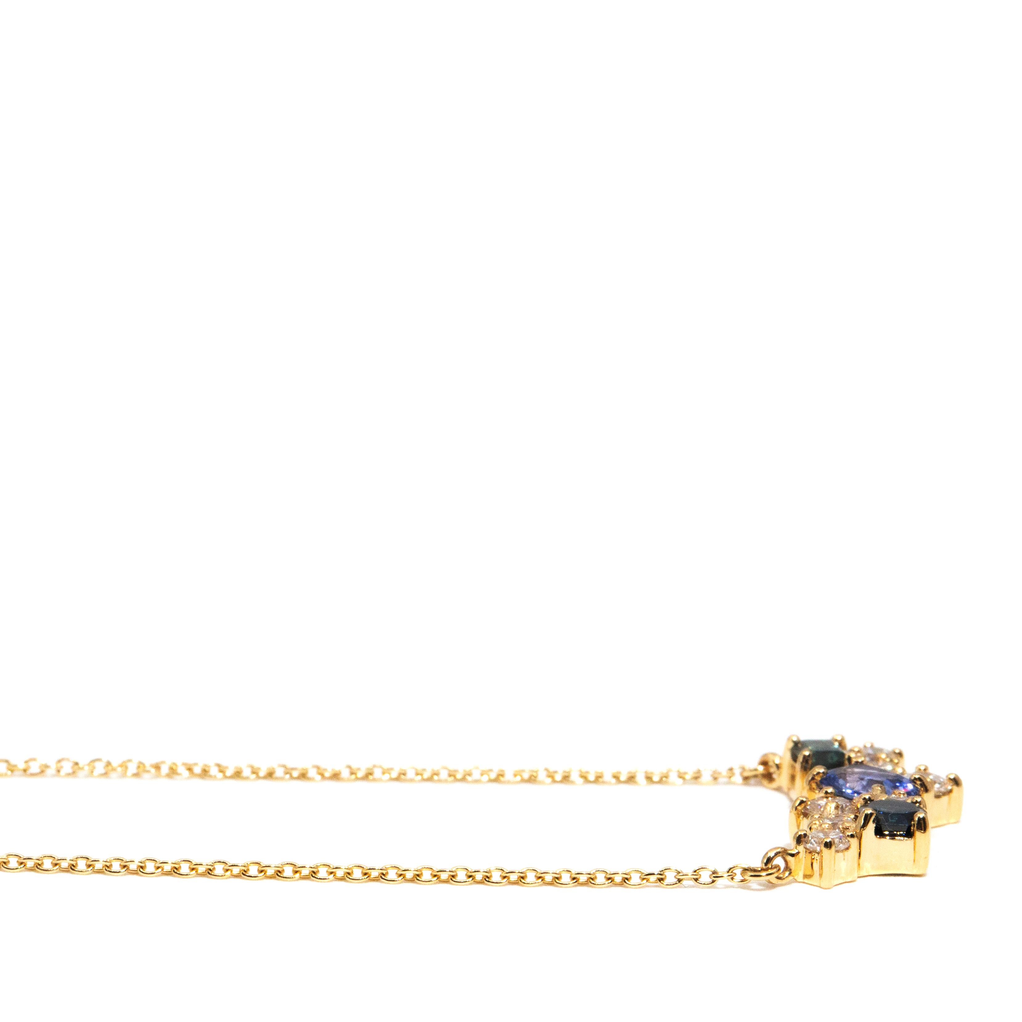 Blue Ceylon Sapphire and Diamond Contemporary 18 Carat Yellow Gold Necklet 8
