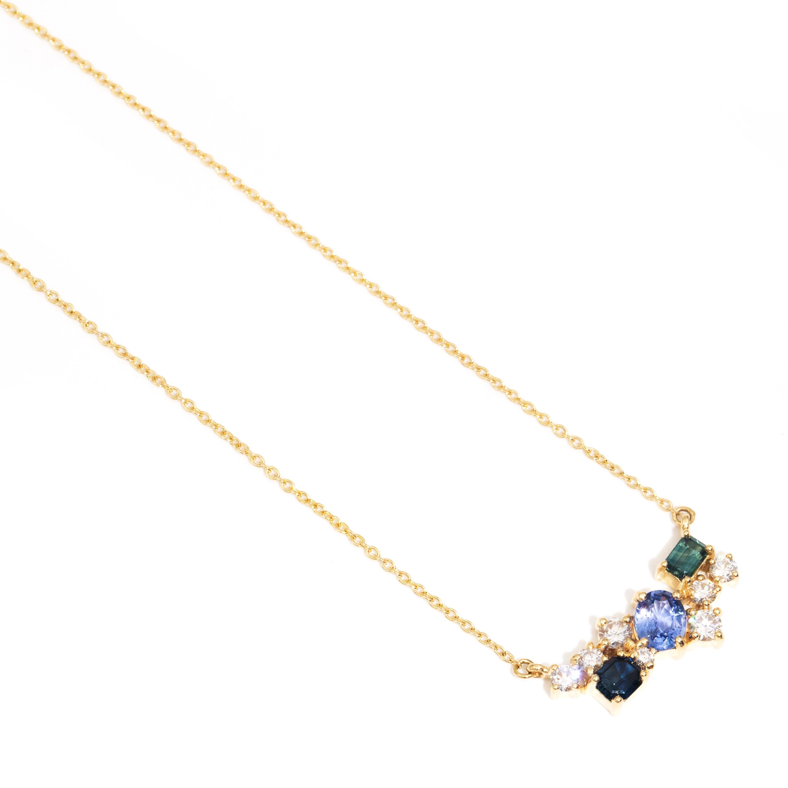 Blue Ceylon Sapphire and Diamond Contemporary 18 Carat Yellow Gold Necklet 2