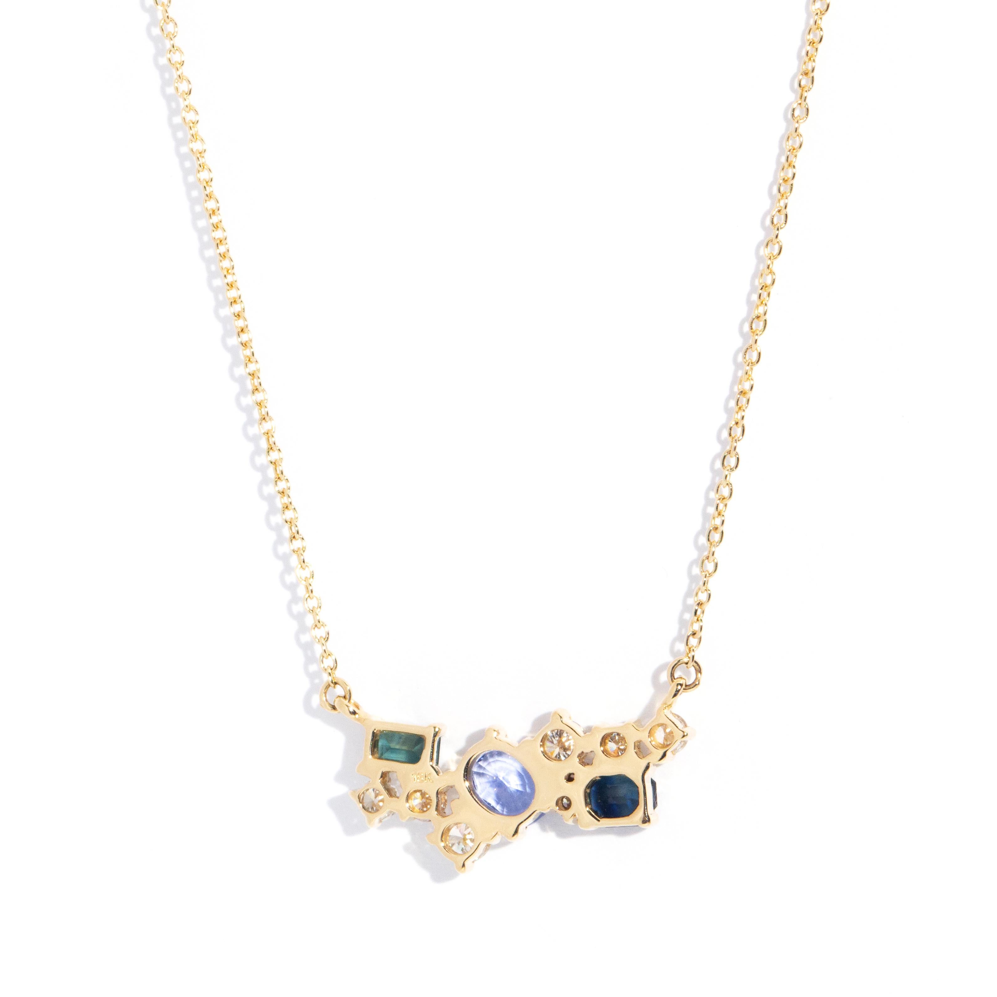 Blue Ceylon Sapphire and Diamond Contemporary 18 Carat Yellow Gold Necklet 4