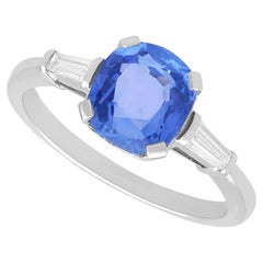 Blue Ceylon Sapphire and Diamond, Platinum Ring