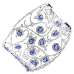 Blue Ceylon Sapphire Bangle Bracelet 10.50 Carat with Diamonds