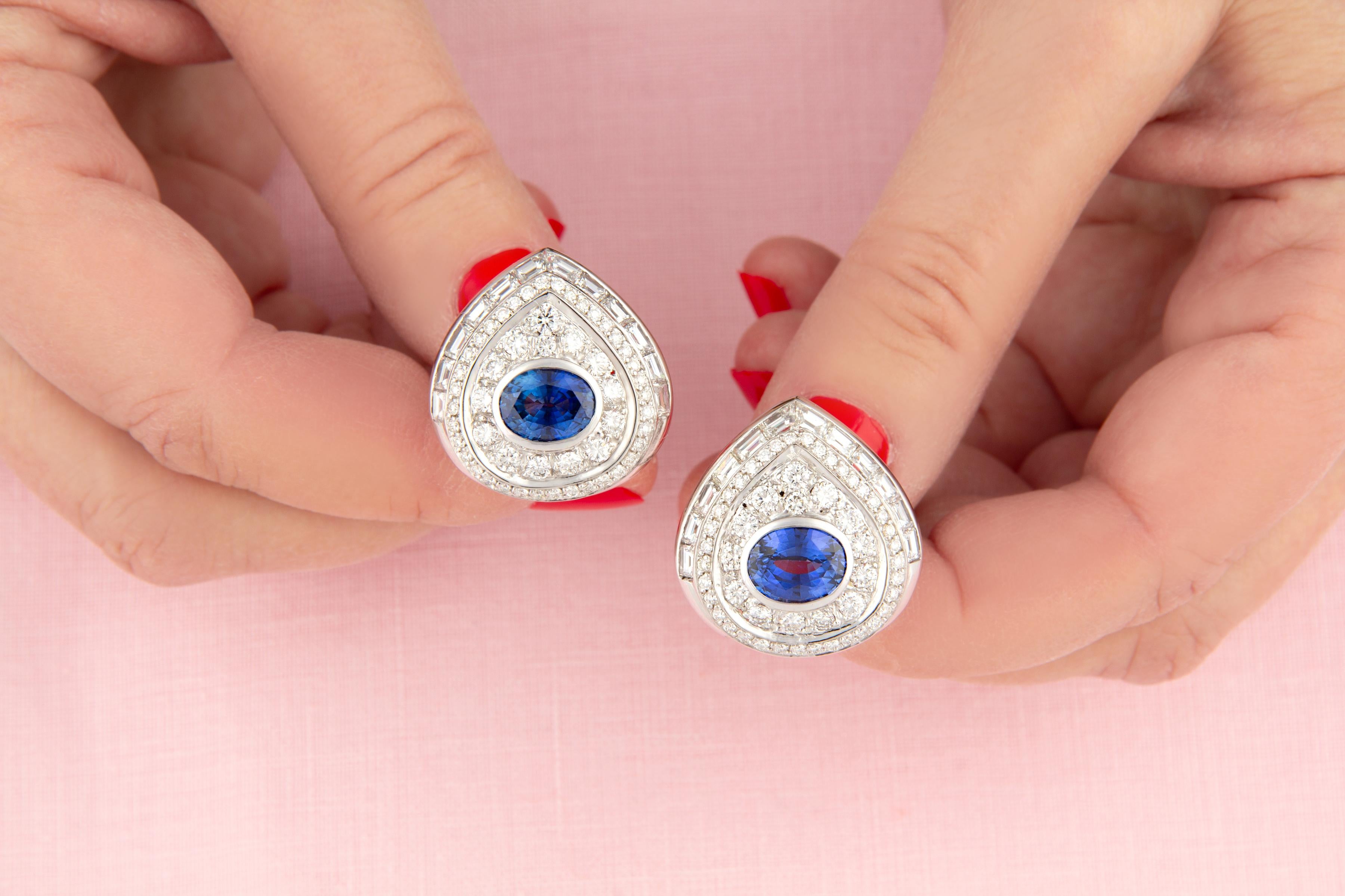 Artist Blue Ceylon Sapphire Diamond Earrings by Ella Gafter For Sale
