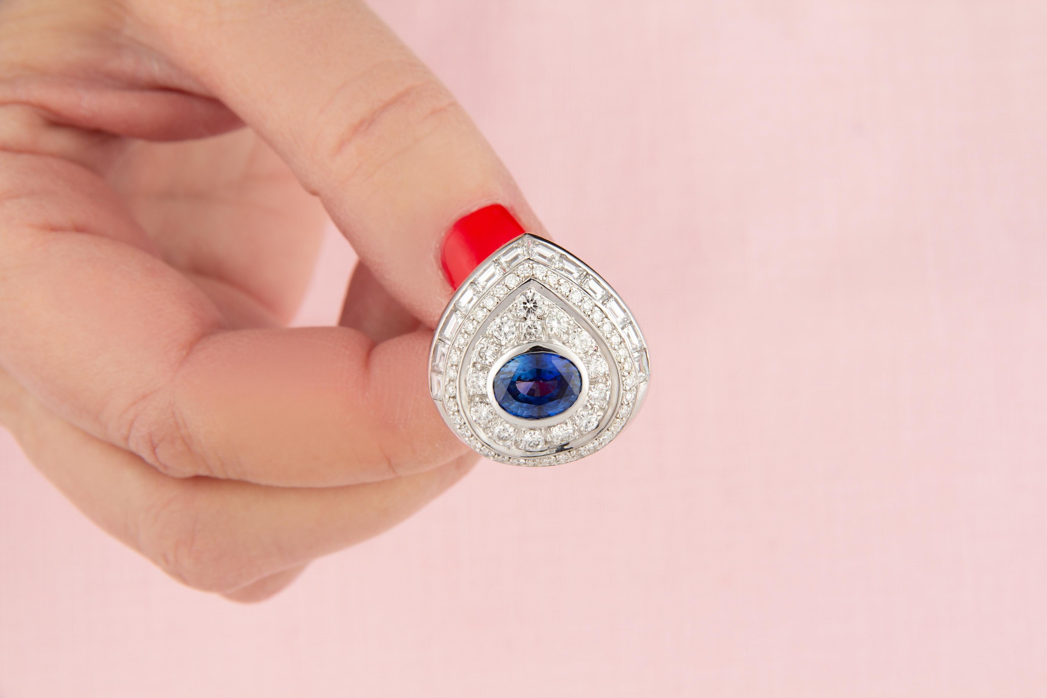 Oval Cut Blue Ceylon Sapphire Diamond Earrings by Ella Gafter For Sale