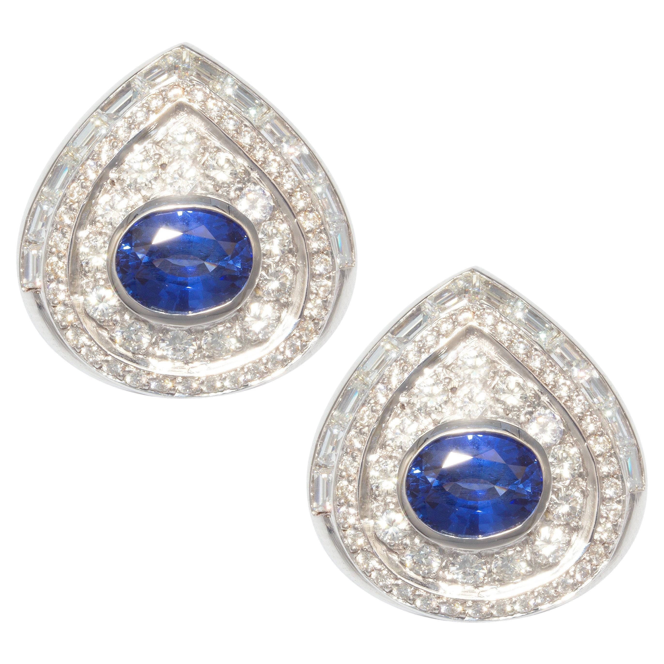 Blue Ceylon Sapphire Diamond Earrings by Ella Gafter