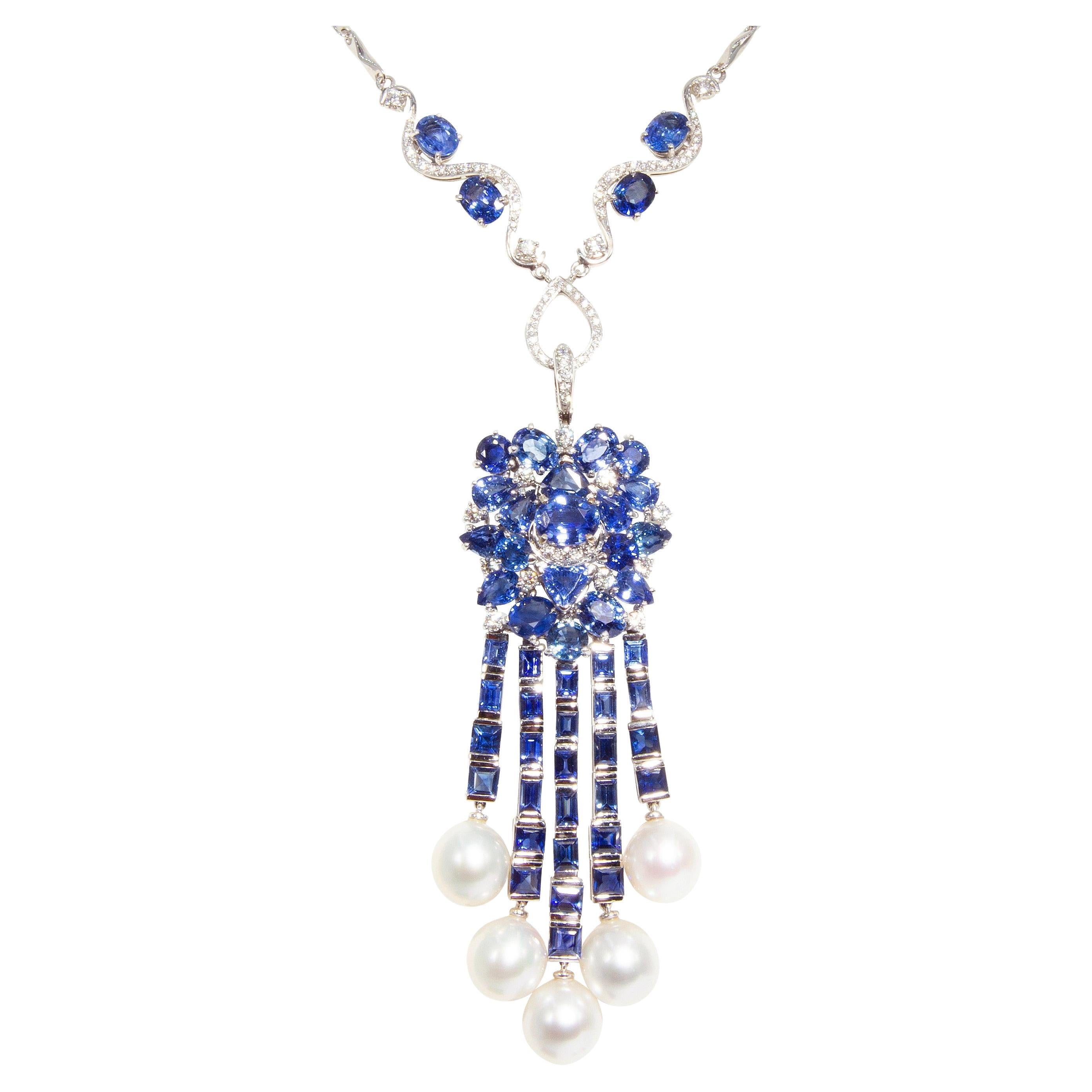 Collar Colgante Zafiro Azul de Ceilán Diamante Perla de los Mares del Sur by Ella Gafter