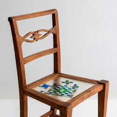 Blue Chair in Chestnut Wood with Mosaic Seat by Hillsideout