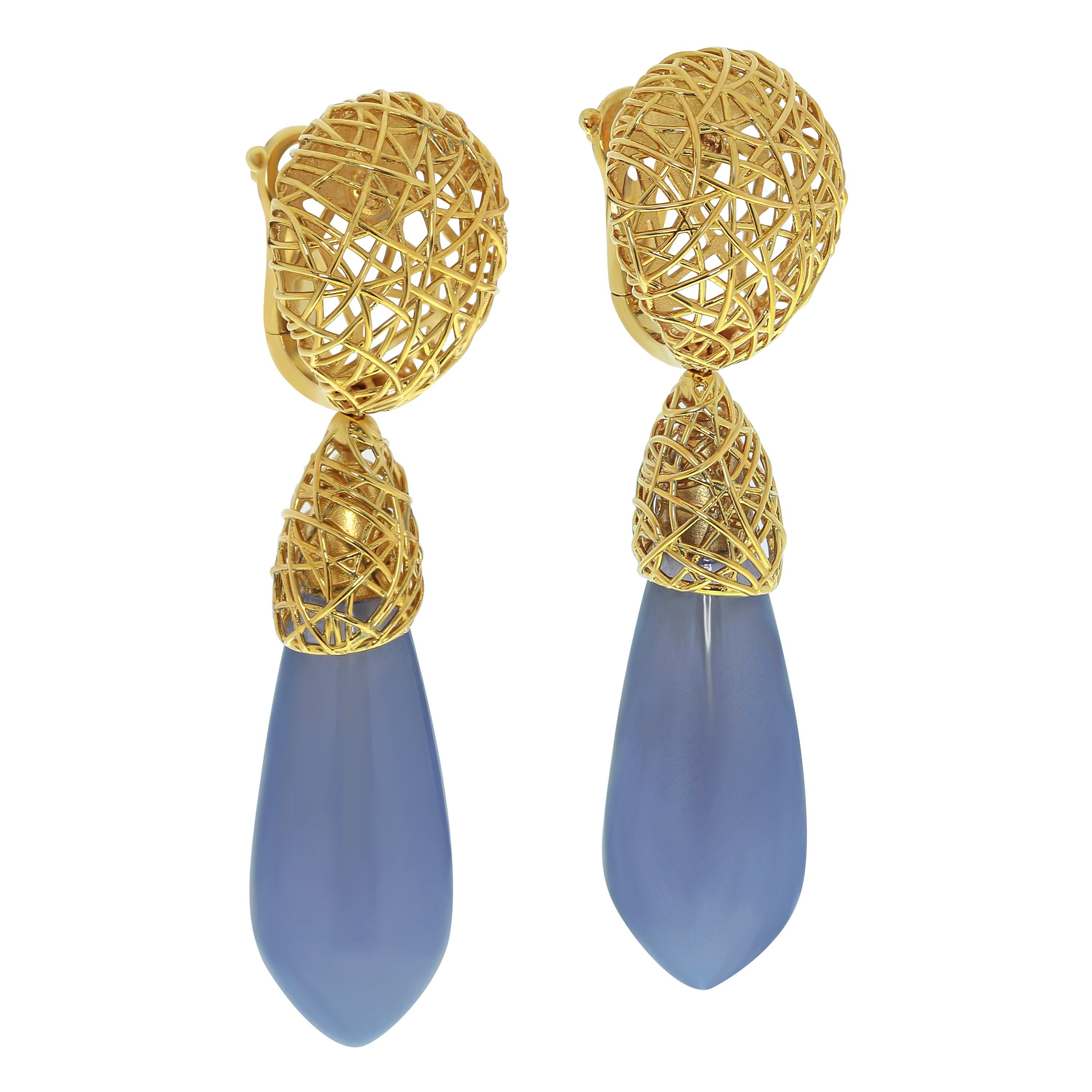 Blue Chalcedony 18 Karat Yellow Gold Rolling Stones Suite 1