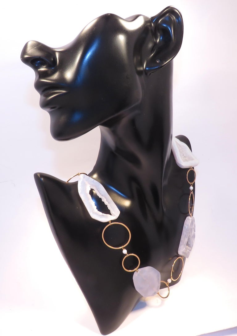 14 Karat Gold Plated Spike Pencil Cut Blue Chalcedony Necklace main image 1