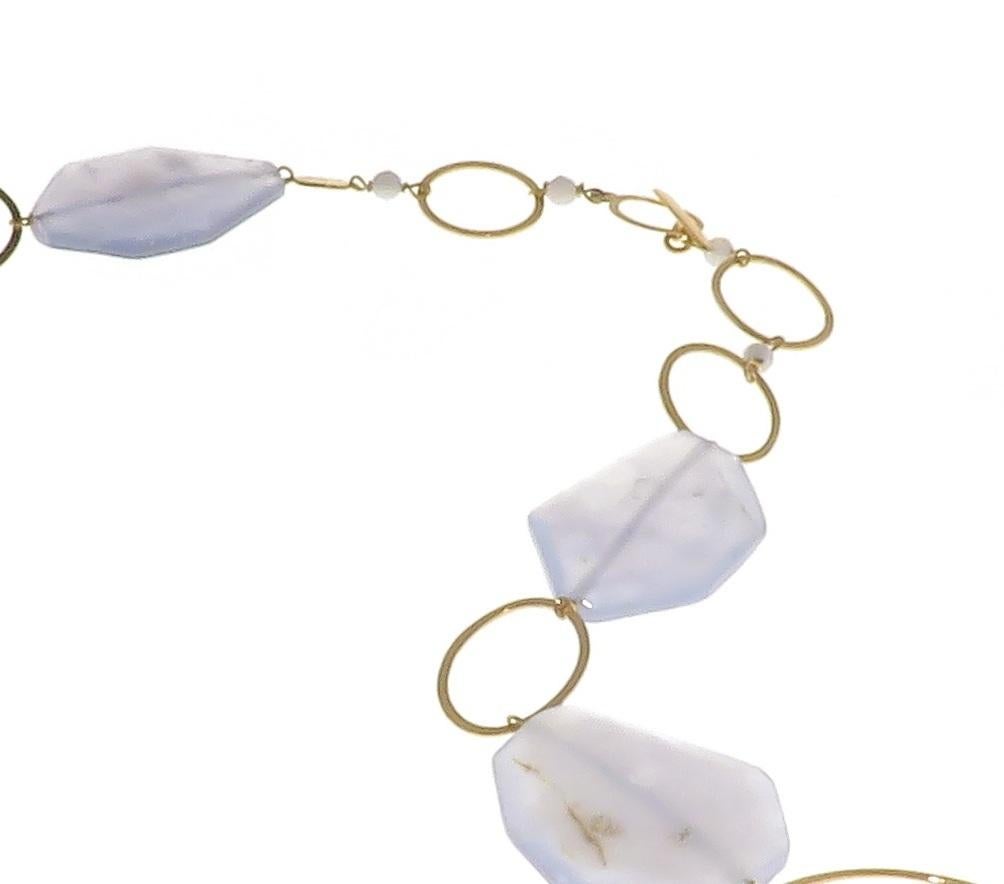 Blue Chalcedony 9 Karat Rose Gold Necklace Handcrafted in Italy In New Condition For Sale In Milano, IT