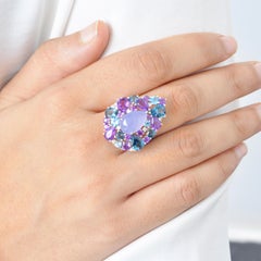 Blue Chalcedony Amethyst Blue Topaz Statement Cocktail Ring White Gold