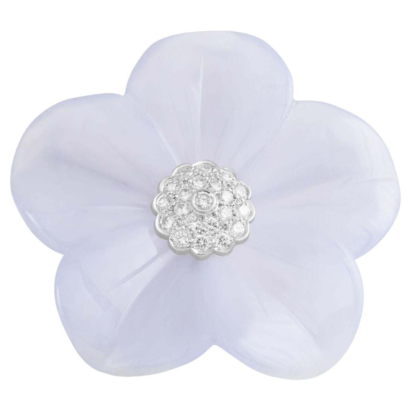 Blue Chalcedony and Diamond Flower Brooch to Pendant Converter For Sale