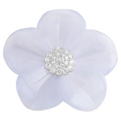 Retro Blue Chalcedony and Diamond Flower Brooch to Pendant Converter