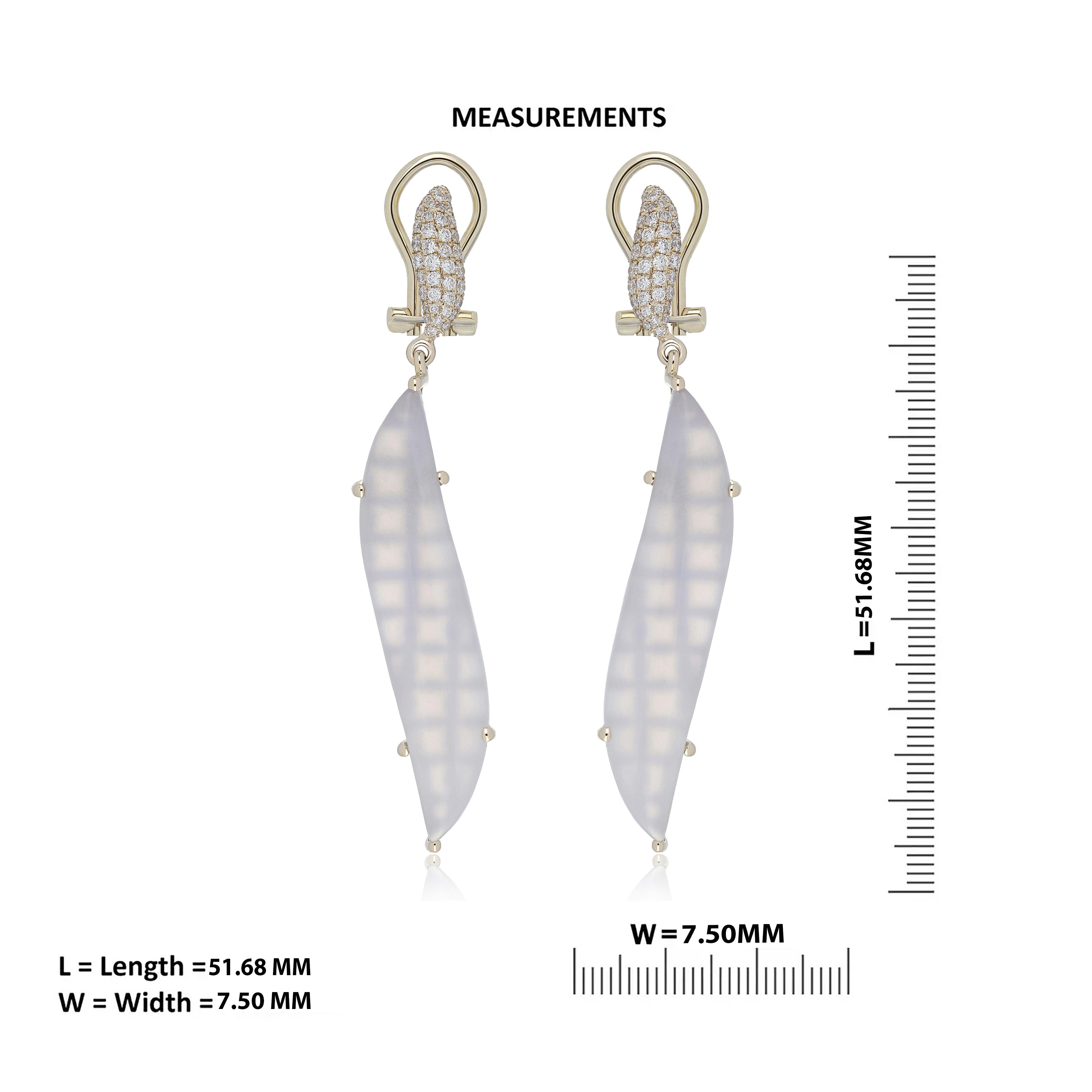 Blue Chalcedony and Diamond Studded Earring 14 Karat Yellow Gold For Sale 2