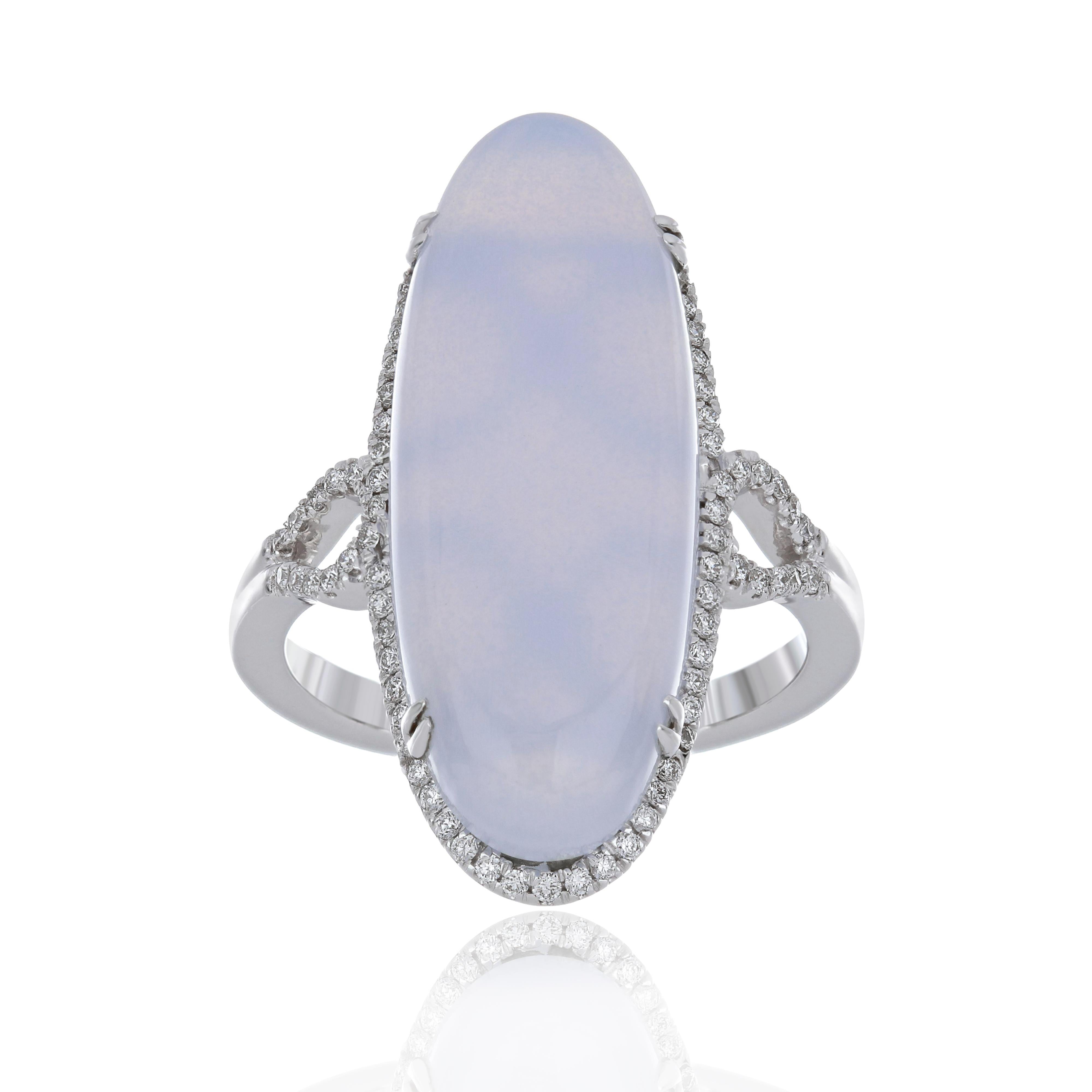 For Sale:  Blue Chalcedony and Diamond Studded Ring 14 Karat White Gold 2