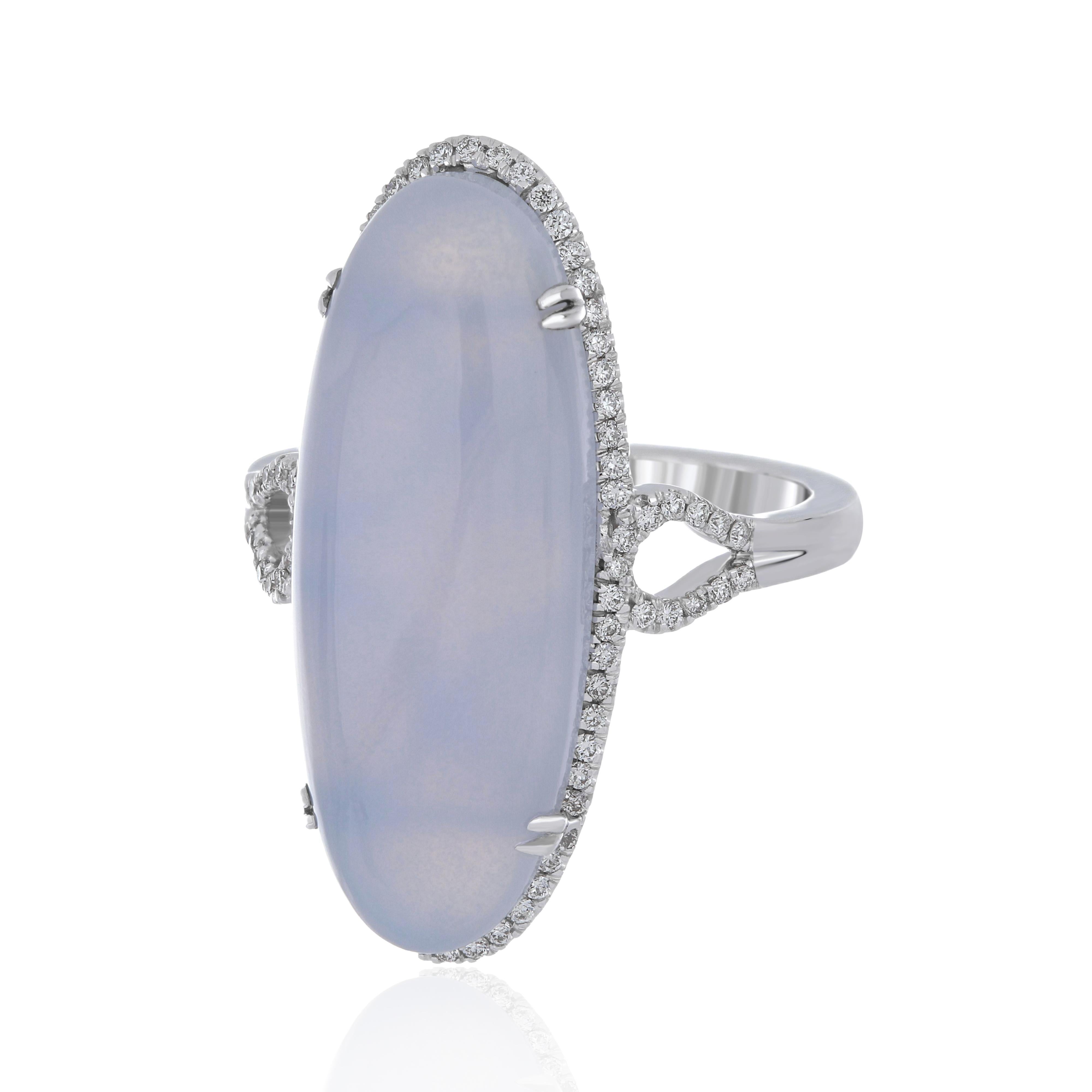 For Sale:  Blue Chalcedony and Diamond Studded Ring 14 Karat White Gold 3