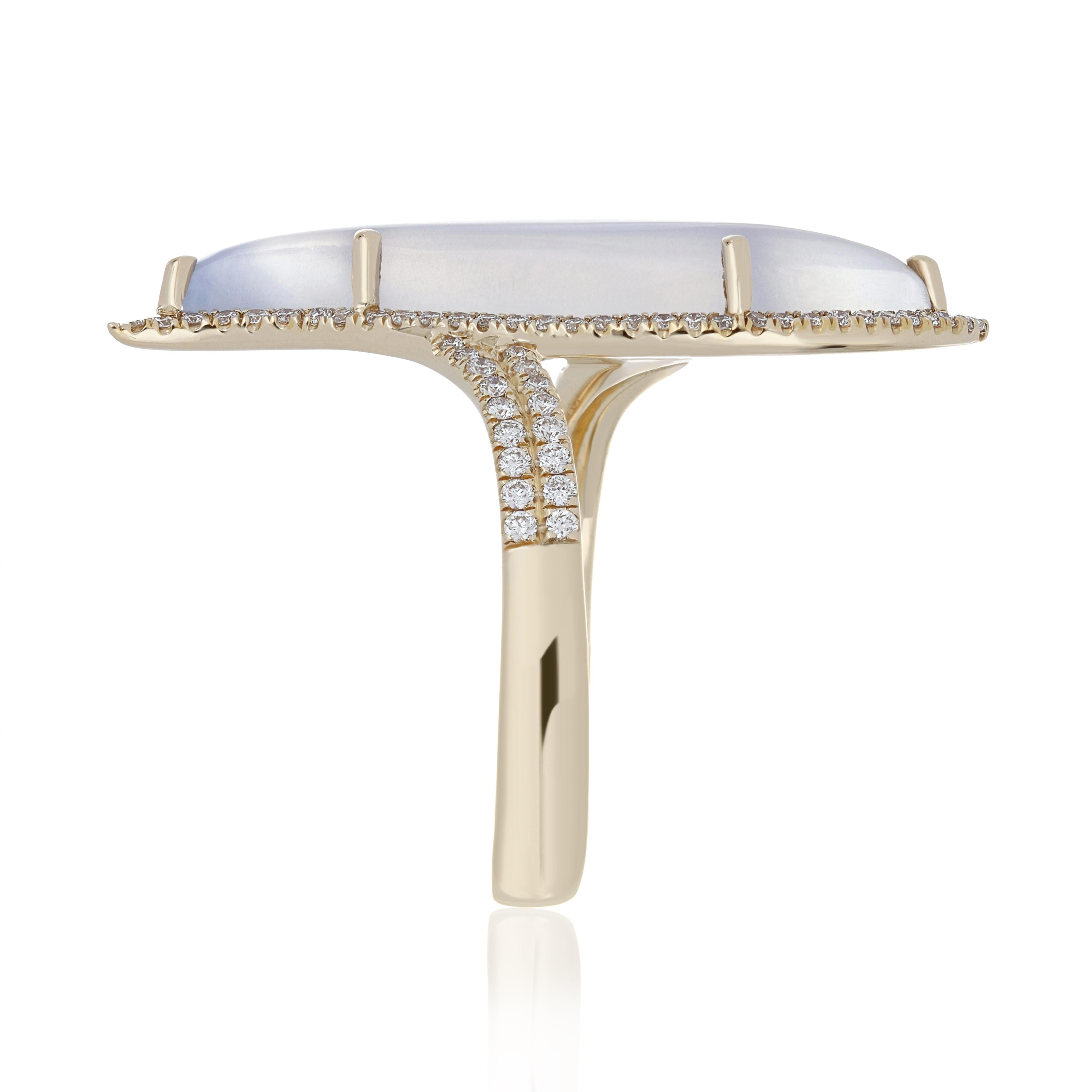 For Sale:  Blue Chalcedony and Diamond Studded Ring in 14 Karat Yellow Gold 10