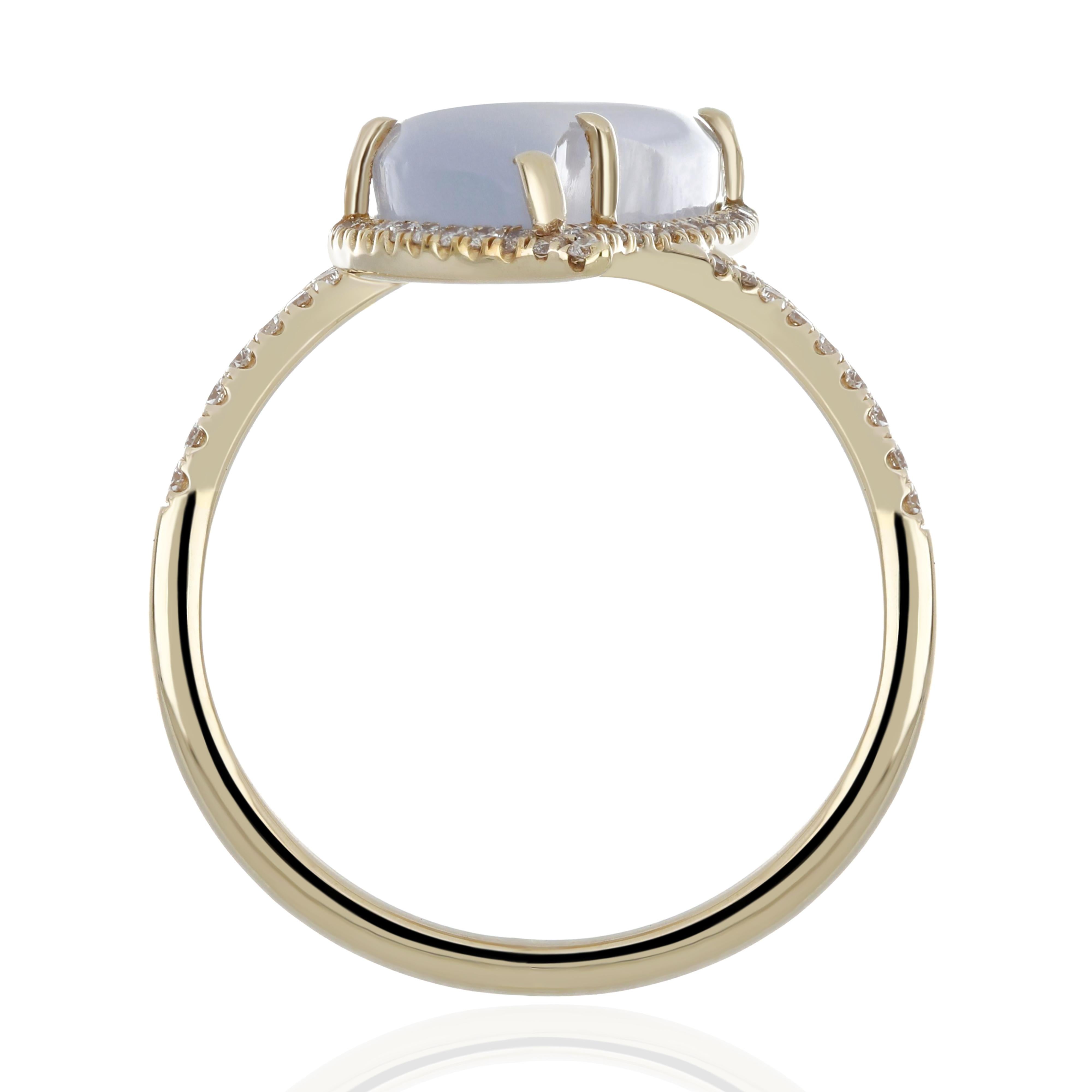 For Sale:  Blue Chalcedony and Diamond Studded Ring in 14 Karat Yellow Gold 12
