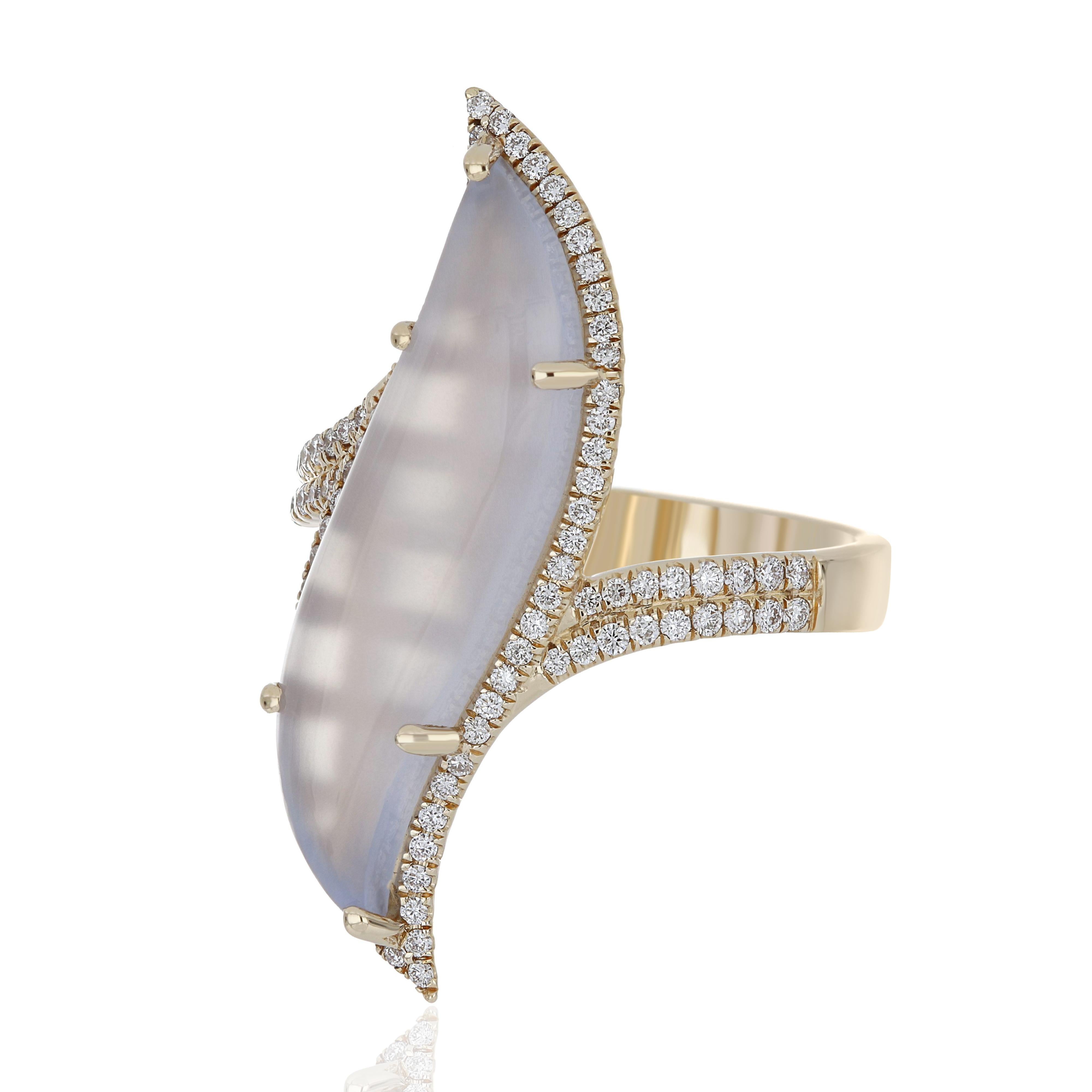 For Sale:  Blue Chalcedony and Diamond Studded Ring in 14 Karat Yellow Gold 3