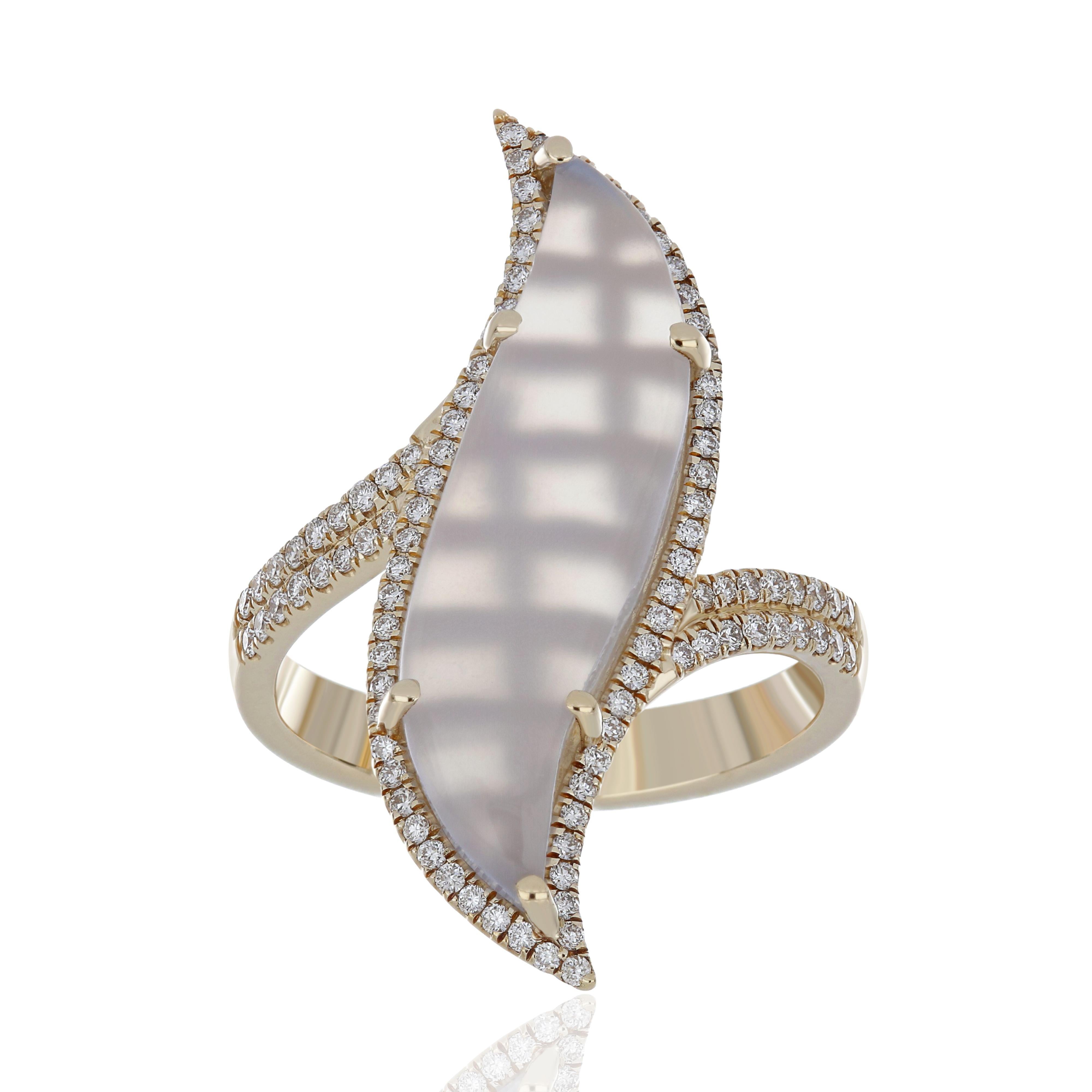 For Sale:  Blue Chalcedony and Diamond Studded Ring in 14 Karat Yellow Gold 9