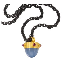Blue Chalcedony and Ruby Pendant in 22karat gold