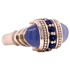 Blue Chalcedony and Sapphire 18 Karat White Gold Arch Ring