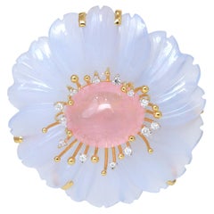 Colgante Calcedonia Azul Y Turmalina Oro Amarillo 14k Con Diamante