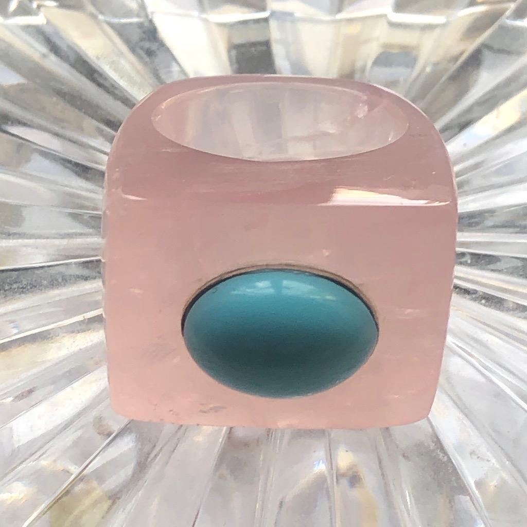 Blue Chalcedony Art Deco ring with  Turquoise Stone set in Sterling Silver In New Condition For Sale In New York, NY