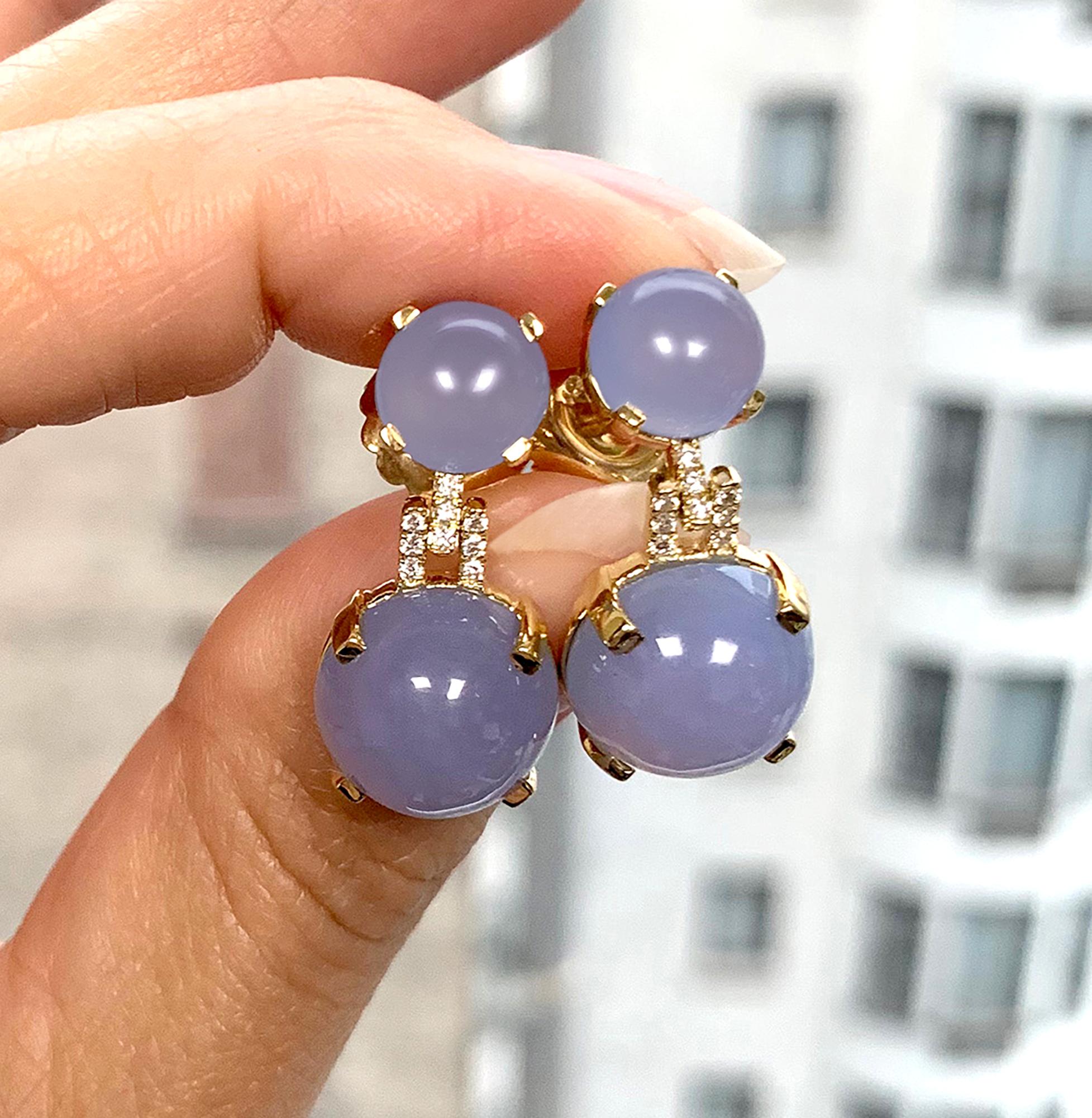 Blue Chalcedony Cabochon Earrings in 18K Yellow Gold with Diamonds, from 'Rock ‘N Roll' Collection

Stone Size: 8mm & 12mm

Diamonds: G-H / VS, Approx. Wt.: 0.10 Cts
