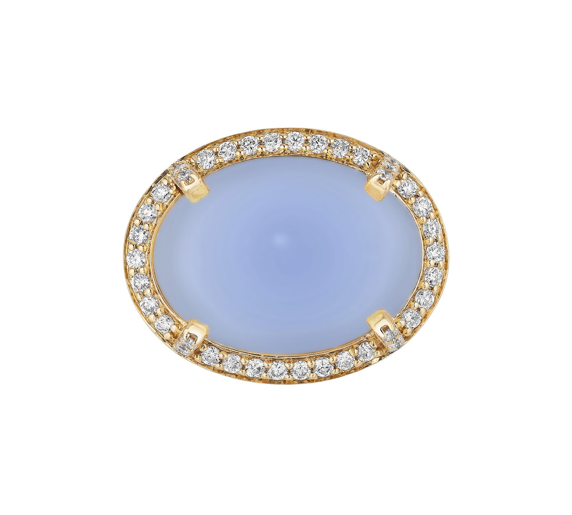 Contemporary Goshwara Cabochon Blue Chalcedony And Diamond Ring For Sale