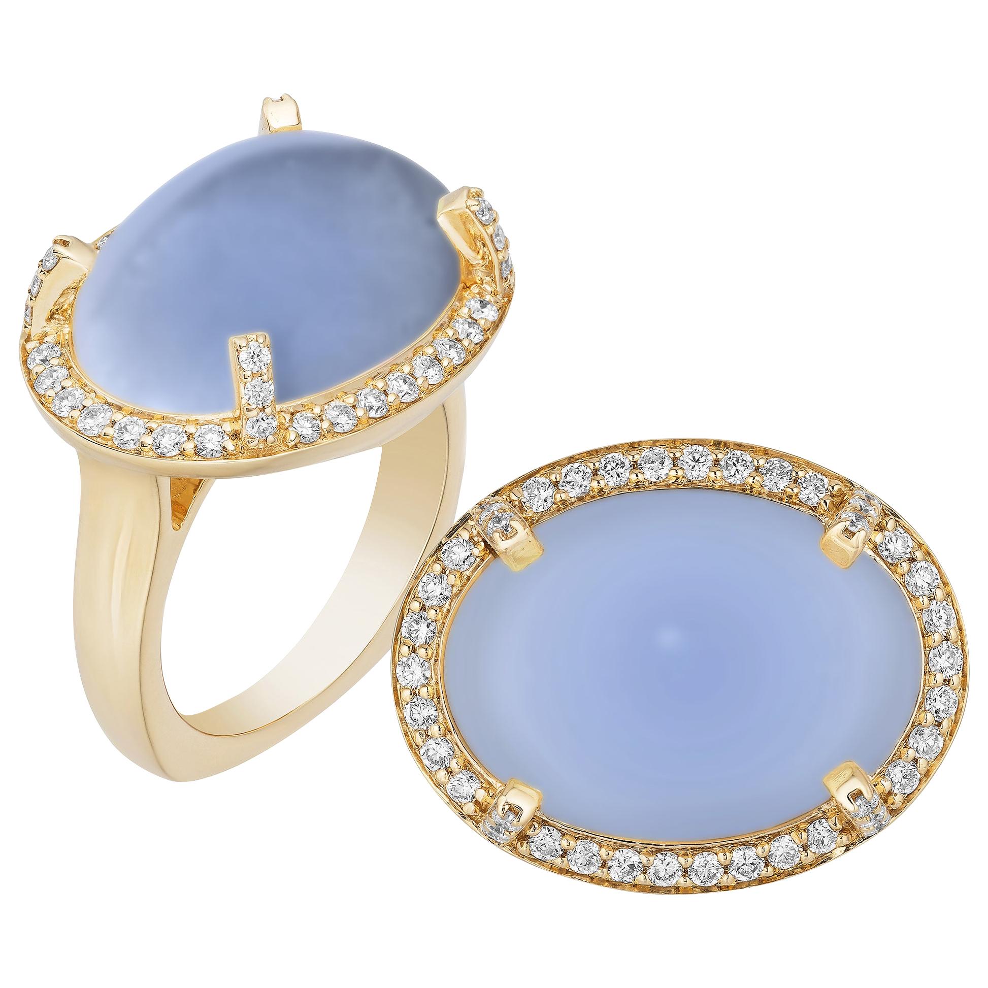 Goshwara Cabochon Blue Chalcedony And Diamond Ring For Sale