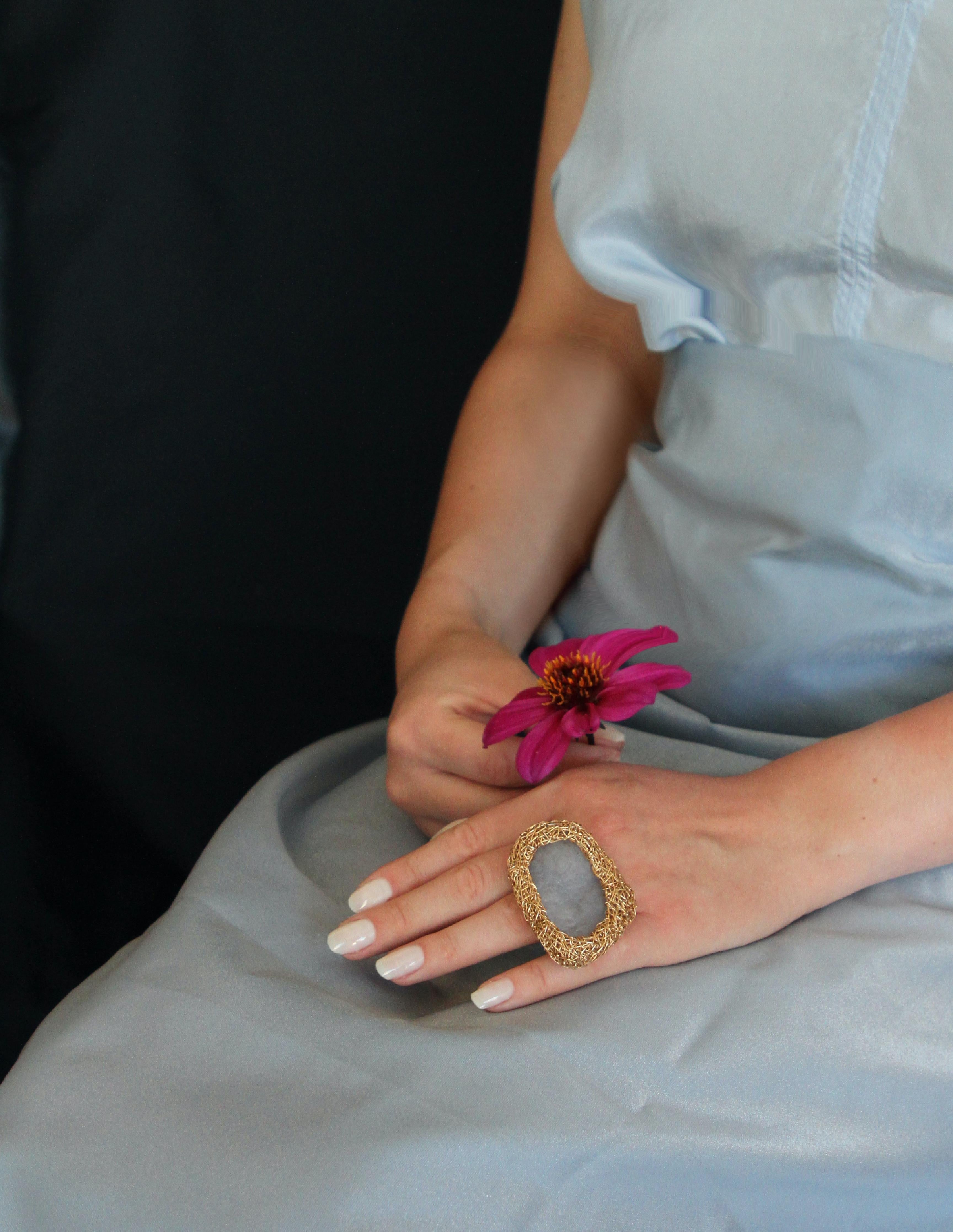 Blue Chalcedony Cocktail 14 kt yellow GF one-of-a-kind statement Ring For Sale 5