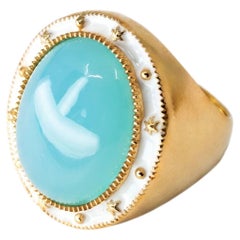 Blue Chalcedony Cocktail Ring White Enamel Cabochon Star Band J Dauphin